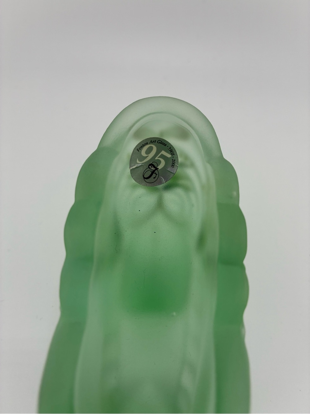 Fenton Green Frosted Glass Shoe with Pink Floral Accents and cat - Picture 7 of 8